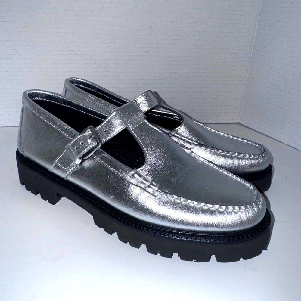 G.H.Bass Weejuns Mary Jane Super Lug Silver Loafers 9.5